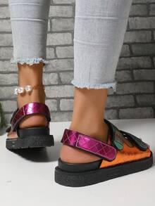 Damskie Okrągłe Noski Wygodne Ombre Kolor Haczyk I Pętla Casual Kapcie Na Imprezę, Modę, Plażę, Na Zewnątrz, Przez Cały Sezon