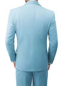 Men's 3 PiecesSuit Set, Including Jacket, Vest, And Pants - Slim Fit, Solid Color, Stretchy Material, Business/Formal Wear - Baby Blue - View 3
