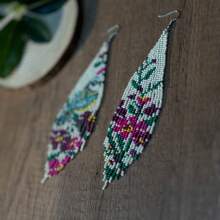 AHAYA Handmade Beaded Tassel Earrings Official Website Original Design Bird Flower Asymmetric Bohemian Style Seed Bead Pendant Earrings Women's Jewelry Gift For Women