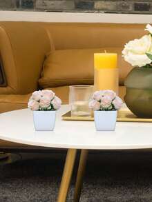 1PC 4.3-Inch (H) Artificial Rose Mini Potted Plant Home Living Room Bedroom Wedding Birthday Party Desktop Cute Decorative Gift