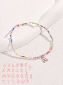 1 buc brățară minimalistă la modă, colorată, cu mărgele elastice, alfabet, potrivită pentru purtare zilnică, adorabilă brățară cu pandantiv multicolor cu 26 de litere, cel mai bun cadou pentru prieteni și iubite