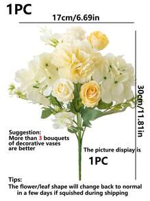 1PC Artificial Roses Flowers Bouquet Silk Hydrangea Wedding Decoration, Home, Dining Room, Bedroom, Vase Decoration, Holiday Birthday Party Accessories, Wedding Scene Scenery Decoration, Flowers, Valentine's Day Gifts, New Year DIY Materials