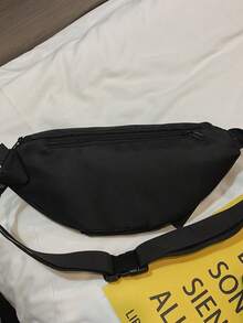 Men's Casual Letter Pattern Chest Bag With Chain - Black - View 8