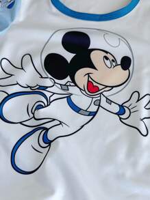 2 pièces/Set Pyjama enfant avec Top à manches courtes col rond et pantalon long, design combinaison spatiale mignon Mickey Mouse