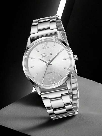 Zilver Alloy Strap Horloge Set Versatile Quartz Bracelet Clothing Matching Or Holiday view 3