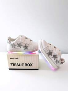 1 双可爱卡通 LED 发光皮革透气运动鞋，适合男孩和女孩 - 休闲、减震、防滑户外跑步和步行鞋，适合所有季节 - 白色 - 查看 5