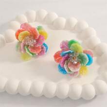 BMOR 1 Pair Sweet Earrings Colorful Resin Flower Stud Earrings For Women Girls Exquisite Elegant Petal Earrings Party Jewelry Accessories
