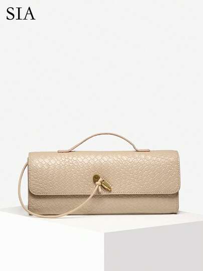 SIA Damen Retro Minimalistische Faux Gewebetextur Großraumclutch mit Angolarot Retro Klappenknopf, Handtasche, Umhängetasche für Abendpartys, tägliches Outfit