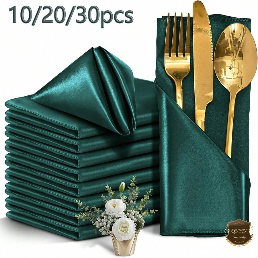 10/20/30pcs Olive Green Satin Napkins, 18*18 Inch Square Table Napkin, Silky Soft & Smooth, Suitable For Restaurant, Wedding, Banquet, Party Decor