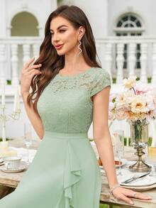 MIUSOL Floral Lace Corset With Ruffle Hem Cocktail Dress - Mint Green - View 9