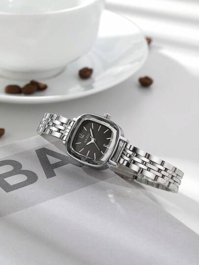 1 pièce Montre à quartz avec cadran carré vintage et bracelet en acier inoxydable minimaliste, convient pour un port quotidien pour femme