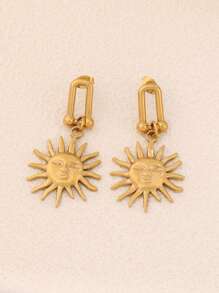 1 Paar 18 Karat vergoldete Edelstahl Vintage goldfarben U-förmige Sonnen Anhänger Ohrringe Schmuck Geschenke geometrische Sonnenstrahl Ohrstecker zum täglichen Tragen für Frauen