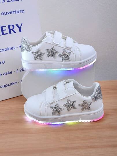 1 双可爱卡通 LED 发光皮革透气运动鞋，适合男孩和女孩 - 休闲、减震、防滑户外跑步和步行鞋，适合所有季节