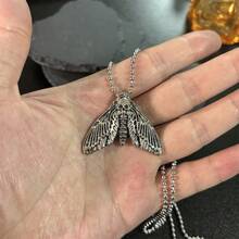 1pc Retro Gothic Style Death Moth Necklace With Skeleton & Butterfly Pendant, 60cm Chain - Antique Silver - View 4