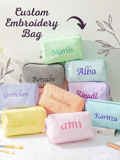Bolsos de moda personalizados para mujeres, contenido de texto personalizado, artesanía de bordado, rayas de unicolor, bolsos versátiles simples y casuales, bolsas de cosméticos, bolsas de viaje al aire libre, útiles escolares, de vuelta a la escuela, regalos escolares, para la oficina, para la escuela, para el aula, para regalos de maestros, para la universidad, para colegas, para dormitorios, para maestros, para niños y niñas, para adolescentes, estudiantes de secundaria, estudiantes de preparatoria, estudiantes universitarios, estudiantes de primer año, estudiantes de segundo año, estudiantes de cursos inferiores, de uso general, de gran capacidad, versátil, multifuncional, colorido, lindo, adorable, contraído, divertido, kawaii, minimalista, para ir y venir, casual de negocios, básico, personalizado, único, personalizado, regalos ideales para él, regalos ideales para ella, ella, familia, amigos, novia, para aniversarios, para cumpleaños, para vacaciones/vacaciones, para exteriores/