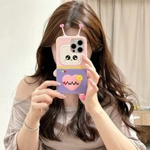 1pc Cartoon Heart Robot Case, Shock-Proof Soft Silicone Protective Cover Compatible With Iphone 13/14 Pro Max, 11/12, Cute Compatible With Apple IPhone 15 / P50 Pro, P60, P70, Mate 60, Mate 70 Pro