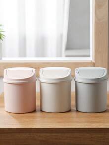 1pc Mini Trash Can With Lid, Small Desktop Garbage Can, Plastic Desk Waste Basket, Twist-Lid Design To Prevent Odor Leakage, For Storing Fruit Peels And Paper Scraps To Keep Desk Tidy, Suitable For Bathroom, Home Office Desk, Coffee Table, Office, Living Room, Study - Multicolor - View 4