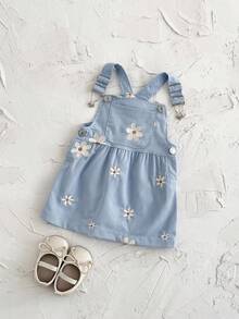 Vestido de tirantes azul claro fresco con bordado floral para niñas bebé en verano - Azul - Ver 9