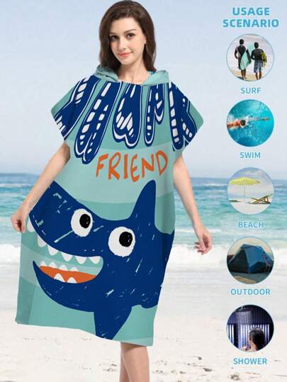 1szt. szlafrok z kapturem z nadrukiem rekina - supermiękki wzór plażowy z mikrofibry, odpowiedni dla mężczyzn, kobiet, par jako prezent - plaża i wystrój domu, peleryny dla par | Piżamy z mikrofibry, odpowiednie na wszystkie święta powrót do szkoły
