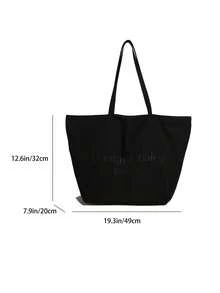 Letter Print Large Capacity Canvas Tote Bag, Fashion Handbag, Versatile Shoulder Bag For Women, Casual Commuter Bag, Spacious School/Office Bag - Black - View 3