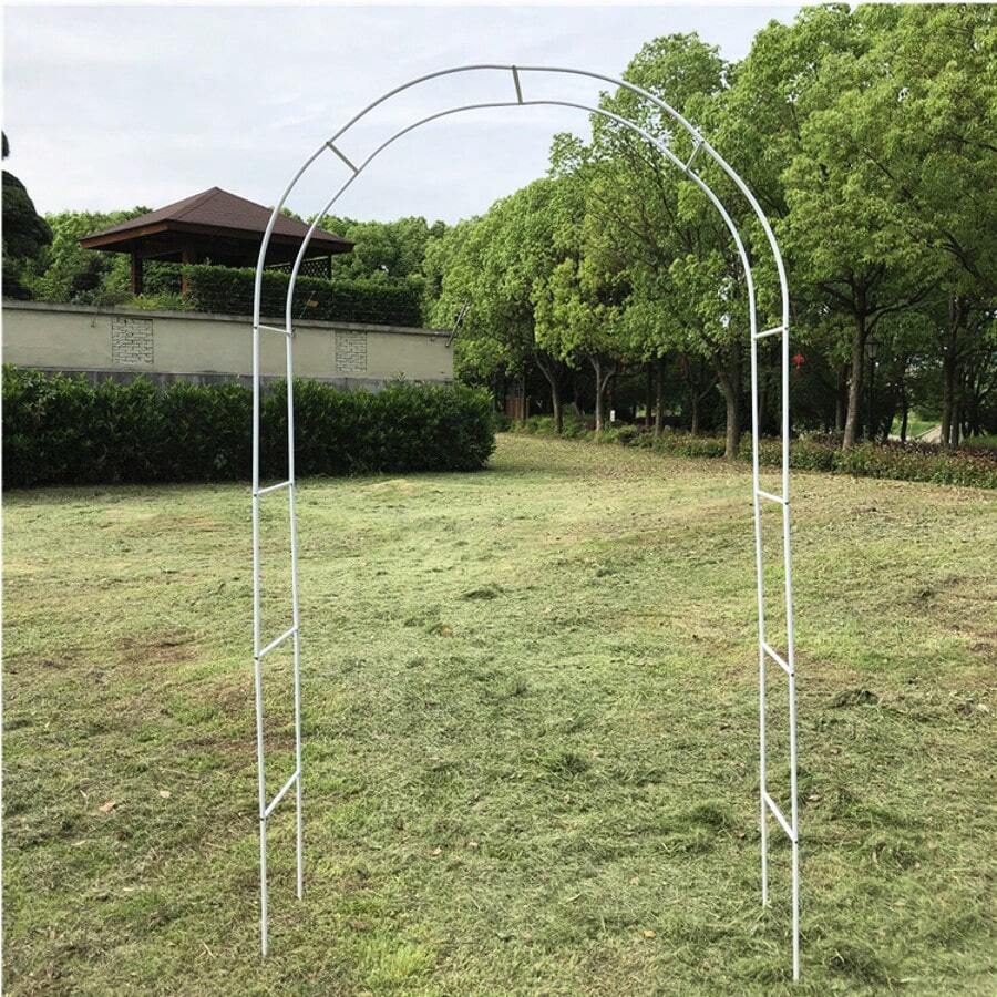 Heavy-Duty Iron Garden Arch Trellis For Climbing Plants | Rust-Proof Metal Support Structure For Roses/Vines/Grapes | Multi-Use Outdoor Wedding Arch, Patio & Yard Decoration With Weather-Resistant Powder Coating (Easy Assembly) - 白色 - 查看 1