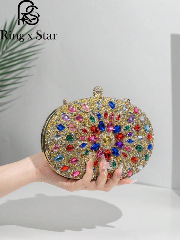 Multicolor Rhinestones Women's Evening Clutch Bag Bridal Sparkling Diamond Bag Crystal Handbag Prom Wedding Cocktail Purse Women's Evening Bag Sparkling Rhinestone Clutch Luxury Handbag