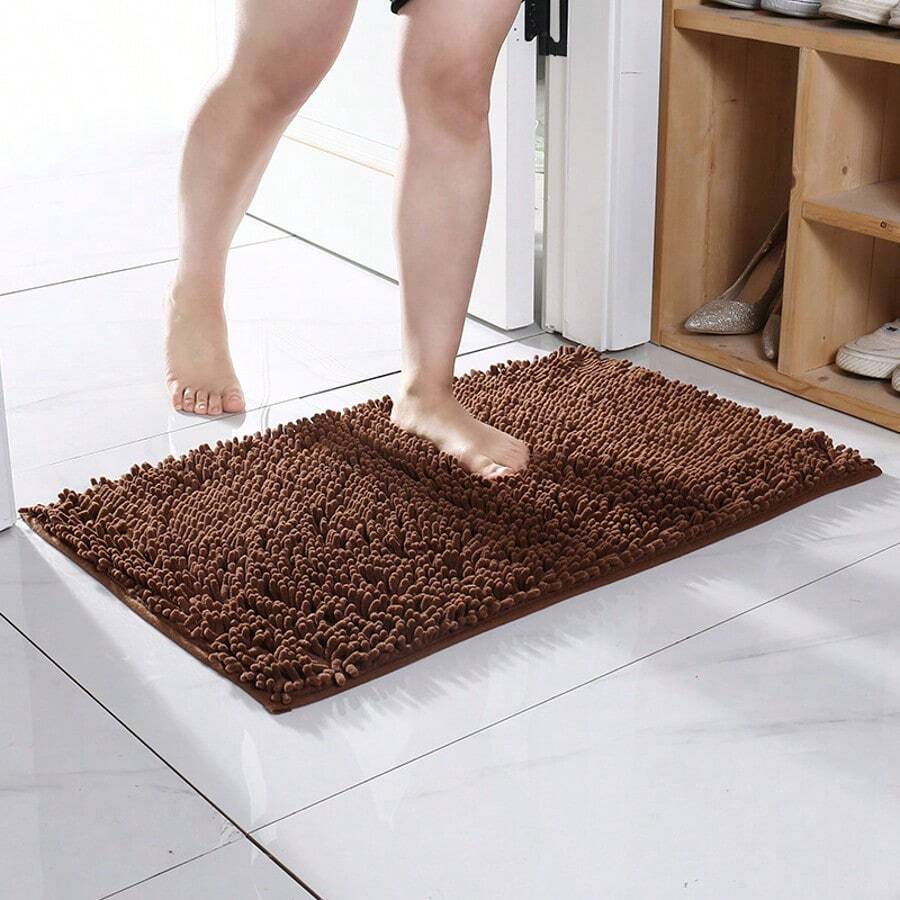 Alfombra de baño antideslizante y absorbente, súper suave de chenilla, decoración de baño lavable a máquina, decoración de entrada, alfombra, accesorios de baño, de vuelta a la escuela - Marrón oscuro - Ver 1