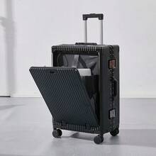 Multi-Functional Suitcase With USB Port, Cup Holder, Front-Open Lid, Retractable Handle, Aluminum Frame, Large Capacity, Quiet Spinner Wheels, Unisex, Password Lock, Bag For School School Accessories School Stuff