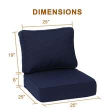 Juego de cojines para silla de patio Sunbrella de 25 x 25 x 6 pulgadas, resistente a la intemperie, con resortes embolsados individuales para silla de patio, sofá y sillón. - Azul Marino - Ver 4