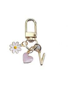 Spring/Summer Essential - Personalized Heart-Shaped Pendant, Paired With Daisy Decor, Can Be Engraved With Initial And Blessing/Love Note | Heart-Shaped Keychain Accessory, Y2K Style - Multicolor - View 15