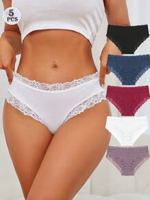 5 paquets de culottes en dentelle contrastée, sous-vêtements respirants