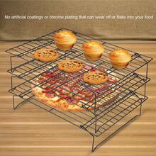 Cooling Rack, 3 Tier Carbon Steel Nonstick Wire Rack Cooling Oven Tray Baking Grilling Racks For Cake Cookie Bread, Collapsible & Expanded, 13.39 X 9.65 X 7.68 Inch - Black - View 1