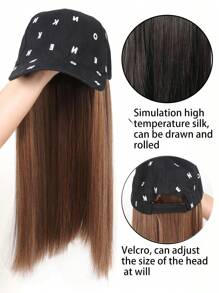 16 英寸长直发合成假发棒球帽接发帽假发黑棕色可调节女士假发