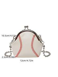 Women's Fashionable Contrast Color Baseball Wallet Purse With Lipstick & Key Holder, Chain Strap Cross-Body Bag, Versatile For Women Wallet Purse Wallet - White - View 6
