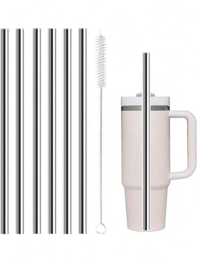 6PCS Extra Long Stainless Steel Reusable Metal Straws With Cleaning Brush - Perfect For 40oz & 30oz Tumbler, Replacement For Plastic Straws, Easy To Clean, Hot Selling Accessories, Back To School Supplies
