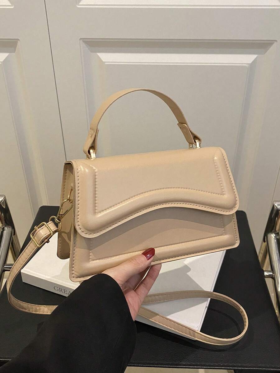 新款女士 PU 皮革纯色小方形手提包，时尚休闲单肩包，配有可拆卸和可调节肩带