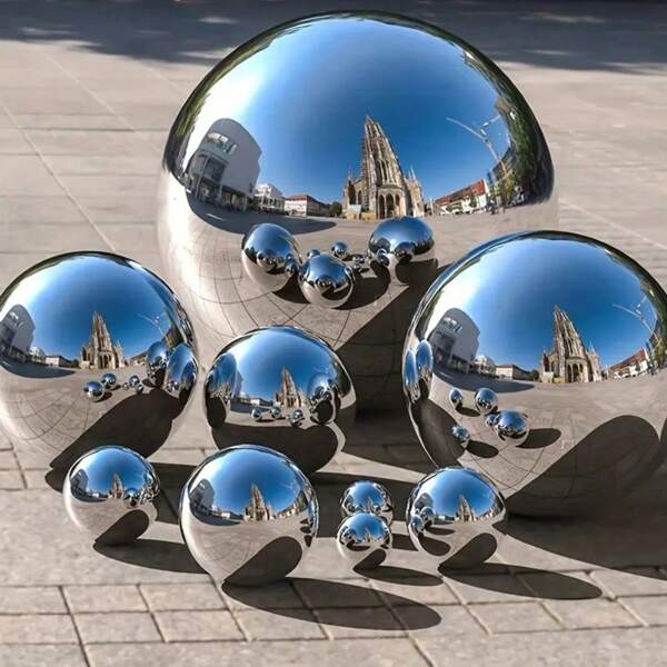6pcs Stainless Steel Reflective Hollow Gazing Balls, 32-120mm Mirror Polished Garden Decor Balls, Floating Pond Balls, Seamless Gazing Balls For Home, Garden Decoration, Pre-Drilled For DIY Crafts, Outdoor, Lawn, Pond, Yard
