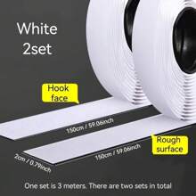 2 Rolls Self-Adhesive Double-Sided Tape, 600cm/236in Length, 2cm/0.78in Width, Black Or White Options, Reusable (Each Roll Includes 150cm/59in Hook & 150cm/59in Loop), Great For Window Screens, Curtains, Photos, Office Outlets Back To School