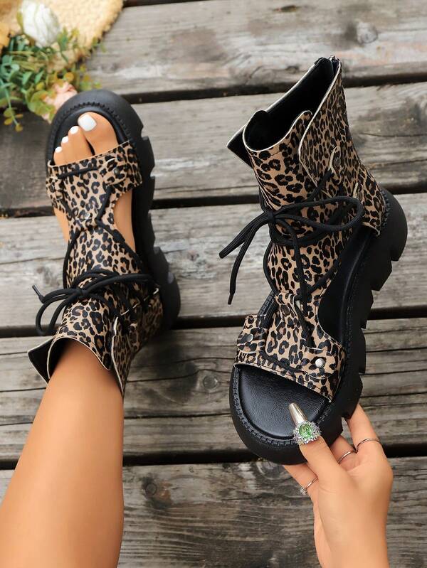 Women's Platform Peep Toe Lace Up Sandals, Retro High Top Thick Bottom Hollow Out Roman Sandals, Summer 2025 New Arrival