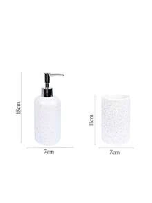 2-Piece Ceramic Bathroom Accessories Kit With Toothbrush Holder And 300ml Liquid Soap Holder, White With Silver - trắng - Xem 3