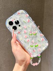 1pc Minimalist Tulip Flower Shockproof Phone Case With Fashionable Heart-Shaped Lanyard, Compatible With Apple 11 12 13 14 15 Pro Max/13 Pro Max XR XS 16 16 Pro Max And A54 5G, A52, A14, A15, A12, S22, S21 Series, Great For Valentine's Day Gift Waterproof Anti-Fall Scratch Resistant - Multicolor - View 4