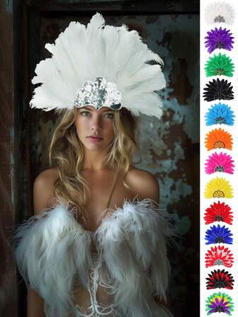 Dam Fjäderhuvudbonad Fjäderpaljetthuvudbonad Karnevalshuvudbonad Kostym Showgirl Accessoarer Halloween