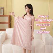 Quick-Dry Coral Fleece Women's Bathrobe Towel Combo - Sexy Backless Deep V 2-In-1 Summer Wrap | Beach Cover Up, Spa & Homewear Accessory, High Absorbency Loungewear (80x160cm) Back To School