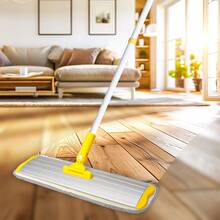 Flat Mop Cleaning Mop With 1 Telescopic Long Handle And 2 Stainless Steel Rods, Wet & Dry Mop For Hard Surface Laminate Wood Tile Kitchen Bathroom Floor Cleaning With 1 Cleaning Scraper - Màu vàng - Xem 7