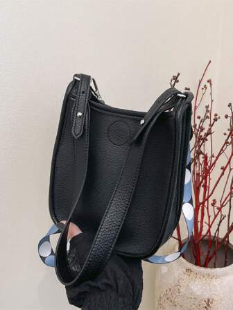 Minimalist Litchi Pattern Magnetic Buckle One Shoulder Small Square Bag, Fashion Commuting/Casual Crossbody Handbag