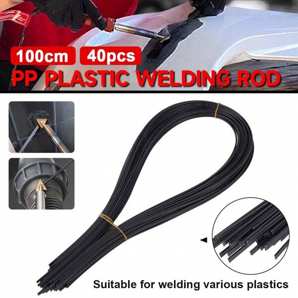 Set de 40 piezas de varillas de soldadura plástica de 100 cm de PP/PE/PVC/ABS polipropileno, herramienta de reparación de parachoques de automóvil de soldadura de plástico