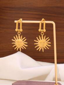 1 Paar 18 Karat vergoldete Edelstahl Vintage goldfarben U-förmige Sonnen Anhänger Ohrringe Schmuck Geschenke geometrische Sonnenstrahl Ohrstecker zum täglichen Tragen für Frauen