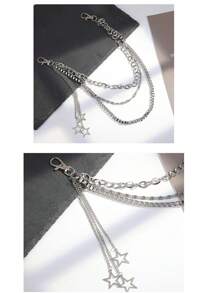 1pc Punk Rock Multi-Layer Silver Metal Hollow Star Pants Chain, Gothic Fashion Accessory Halloween