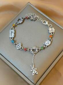1pc Minimalist Silver Bowknot Charm Adjustable Snake Chain Bracelet, Luxury Elegant Style