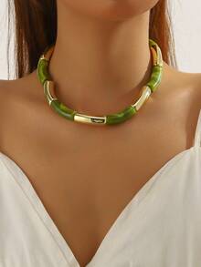 1pc Stylish Luxurious Simple Colorful Resin Bent Tube Necklace, Women Choker Necklace Suitable For Daily Wear And Party - Resin Necklace - View 3